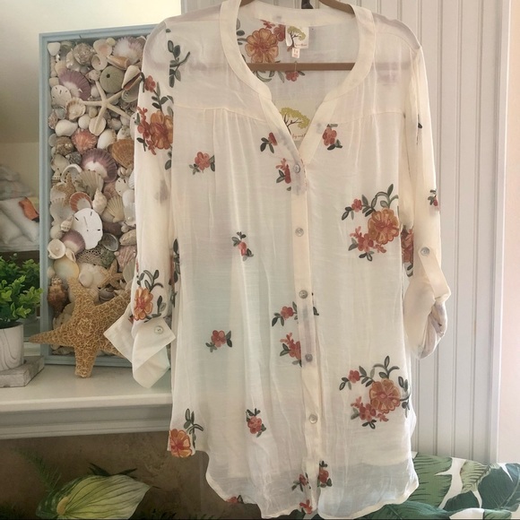 NWT Anthropologie Boho Style Embroidery Sheer Top - Picture 2 of 10